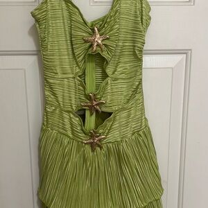 SHEIN Green Pleated Dress with Starfish Accents